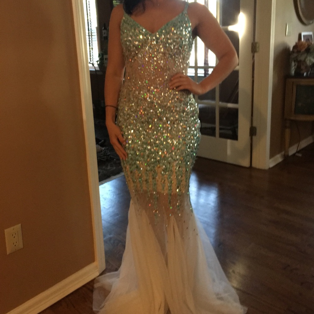 Blue Jewled Faviana Gown